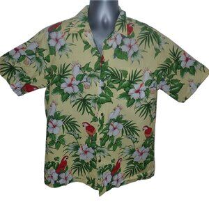 Vintage RJC Parrots Cockatiels HAWAIIAN SHIRT Mens L Cruise Casual‎ Vacation